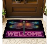 Tappeto di benvenuto colorato libellula fluo vivo per interni ed esterni, decorazione per le vacanze, zerbino in gomma antiscivolo per una facile pulizia, 73,6 x 43,2 cm