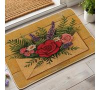 Tappeto di benvenuto floreale primaverile, tappeto per porta rosa rosso, per interni ed esterni, impermeabile, antiscivolo, assorbente, facile da pulire, 79 x 45 cm