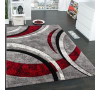 Paco Home Tappeto Di Design Con Bordo Definito Motivo A Righe Grigio Nero Rosso Screziato, Dimensione:60x110 cm