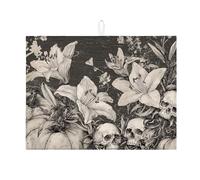 Tappeto di essiccazione gotico per piano di lavoro della cucina stuoia di scolapiatti assorbente floreale vintage per Halloween, tappeto di asciugatura in microfibra per la decorazione del piano di