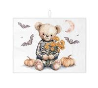 Tappeto di essiccazione per bancone cucina orso scheletro carino con fiori, tappetino scolapiatti assorbente, tappeto di asciugatura autunnale in microfibra, 45,7 x 61 cm