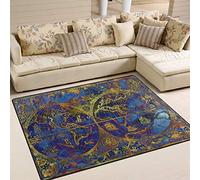 Tappeto di grande area 160 x 122 cm, blu World Atlas Map tappeto contemporaneo soggiorno camera da letto morbido tappeto