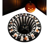 Tappeto di Halloween 3D, coperte ottiche di illusione per il salone della | Stuoia dell'interno spettrale del pavimento della coperta rotonda del gatto nero di illusione ottica