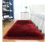 Tappeto di lusso in finta pelle di pecora rossa, 90 x 150 cm, tappeto moderno a pelo lungo per soggiorno, morbida lana artificiale, tappeto per camera da letto, accogliente decorazione per la casa