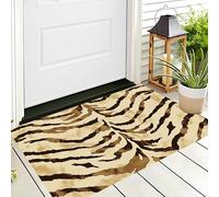 Tappeto D'Ingresso 3D Beige Marrone Semplice Motivo A Tigre,Tappeti Antiscivolo Texture Animali Per Della Salotto Cameretta Scendiletto Bagno Soggiorno Porta Anteriore E Posteriore Ufficio,70X100Cm