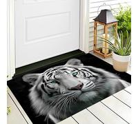 Tappeto D'Ingresso 3D Bianco Personalità Della Tigre Bianca,Tappeti Antiscivolo Animali Naturali Per Della Salotto Cameretta Scendiletto Bagno Soggiorno Porta Anteriore E Posteriore Ufficio,80X120Cm