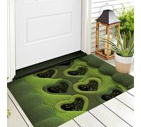 Tappeto D'Ingresso 3D Verde Cuore D'Amore Con Erba Verde,Tappeti Antiscivolo Romanzo Naturale Per Della Salotto Cameretta Scendiletto Bagno Soggiorno Porta Anteriore E Posteriore Ufficio,50X80Cm