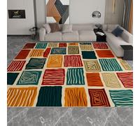 Tappeto disegno a mano, motivo geometrico tribale, multicolore moquette a pelo corto, morbido tappeto per porta lavabile antiscivolo, per casa, soggiorno, ristorante, camera da letto, cucina, camera