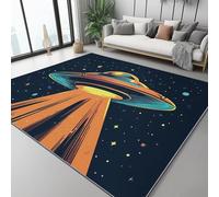 Tappeto Divertimento fantascientifico sugli UFO Soggiorno Antiscivolo Lavabile Pelo Corto Effetto Stampato Blu Arancione estivo, rilassante, fondo per cucina, soggiorno 60x110