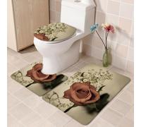 Tappeto Doccia Antiscivolo Fiore Verde Olivo Tappeto Bagno 3 Pezzi Memory Foam Forma di U Contorno Coprisedile WC Set Tappetini Bagno Assorbente Lavabili Tappetino 50x80 cm