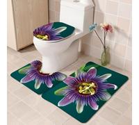 Tappeto Doccia Antiscivolo Fiori Verde Tappeto Bagno 3 Pezzi Memory Foam Forma di U Contorno Coprisedile WC Set Tappetini Bagno Assorbente Lavabili Tappetino 50x80 cm