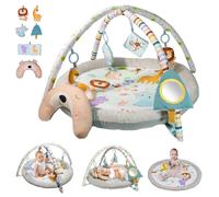 Tappeto e palestra per il gioco del bambino in peluche,Con 6 giocattoli e cuscino luna. Design zoo piegabile, smontabile,Promuove l'ed Aucazione precoce, Baby Tappeto e palestra
