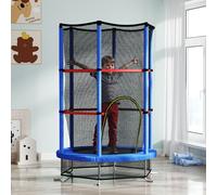 Tappeto Elastico per Bambini 3-6 Anni con Rete di Protezione, 6 Colonne e 3 Ingressi, Ø140x190 cm, Blu e Nero