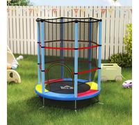 Tappeto Elastico per Bambini 3-6 Anni con Rete di Protezione, 6 Colonne e 3 Ingressi, Ø140x190 cm, Multicolore