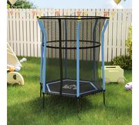 Tappeto Elastico per Bambini con Ingresso a Cerniera e Pali Imbottiti, in Acciaio, PP e EPE, Ø163,5x190 cm, Blu