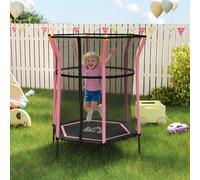 Tappeto Elastico per Bambini con Ingresso a Cerniera e Pali Imbottiti, in Acciaio, PP e EPE, Ø163,5x190 cm, Rosa