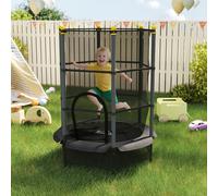 Tappeto Elastico per Bambini con Rete di Sicurezza e Pali Imbottiti Età 3-10 Anni, Ø140 x 190 cm, Nero