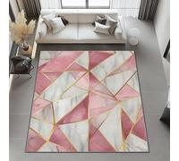Tappeto Elegante Triangolo Geometrico Marmo Stampa Tappeto Lavabile, Moquette Antiscivolo Morbido 60 x 110 cm Scendiletto Camera da Letto Tappeti Lavabili per Salotto Cameretta Bambino, Bianco Rosa