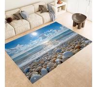 Tappeto Esterno 60x90 cm Imitazione Cashmere Tappeto Pelo Corto Modello Spiaggia Pietre Conchiglie 3D Tappeti Cucina Antiscivolo Lavabile Antimacchia Adatto per Appartamenti Camerette Ingressi