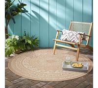 Tappeto esterno stile scandinavo, design vintage, rotondo, effetto sisal, resistente alle intemperie, terrazza, balcone, cucina, giardino Misurare: 200 cm Rund Colore: Beige-2