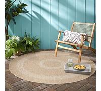 Tappeto esterno stile scandinavo, rotondo, design vintage, effetto sisal, resistente, terrazza, balcone, cucina, giardino, campeggio Misurare: 160 cm Rund Colore: Beige-1