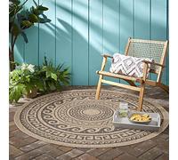 Tappeto esterno stile scandinavo rotondo, vintage, sisal-look, resistente intemperie, terrazzo balcone cucina giardino campeggio Misurare: 200 cm Rund Colore: Natura-2