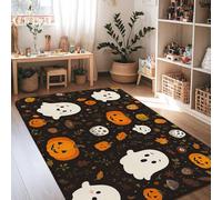 Tappeto fantasma, fantasioso tappeto di Halloween con foglie di zucca, in schiuma nera a pelo corto, estetico, rettangolare, per la casa, per soggiorno, camera da letto, sotto il tavolo, sala da pra