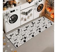Tappeto fantasma runner fantasioso, giocoso Boo! Teschio Halloween nero a pelo basso spugna morbido rettangolare tappeto antimacchia per cucina, ingresso, bagno, porta, decorazione, 6 x 1,8 m