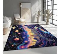 Tappeto Fantasy Lavabile a Pelo Corto 140 x 200 cm, Passatoia Antiscivolo Soggiorno Spazio Galassie Città Architettura Tappeto Stampato Adatto per Cucina Camera da Letto e Cameretta per Bambini Colore