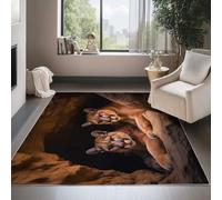 Tappeto floreale 60 x 90 cm, Lavabile Comoda Resistente Tappeto con Animale Grotta Leone motivo - Marrone Scuro Tappeti a pelo basso per camera da letto soggiorno corridoio