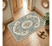 Tappeto floreale, classico ed elegante, ornamento a pergamena, nessuno blu, in spugna a pelo basso, morbido, resistente alle macchie, per lavanderia, bagno, porta d'ingresso, 9 x 15 cm