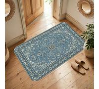 Tappeto floreale, classico elegante ornamento vite nessuno blu a pelo basso spugna zerbino accenti tappeto resistente allo sbiadimento bagno ingresso cucina comodino decorazione 7,6 x 1,5 m