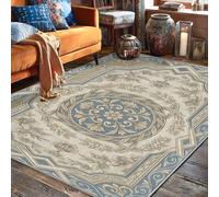 Tappeto floreale classico elegante ornato circolare nessuno beige con retro antiscivolo, resistente allo sbiadimento, tappeto estetico per la casa, per soggiorno, camera da letto, sotto il tavolo