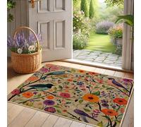 Tappeto floreale primavera uccelli e fiori colorati per ingresso interno ed esterno impermeabile antiscivolo controllo della polvere facile pulizia decorazione della casa, 73 x 43 cm