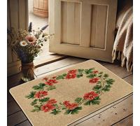 Tappeto floreale primaverile, tappeto di benvenuto ibisco rosso per ingresso esterno e interno, decorazione rustica della casa, gomma impermeabile, antiscivolo, assorbe la polvere, facile da