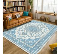 Tappeto floreale, tradizionale, elegante, con bordo ornato, nessuno azzurro, antiscivolo, morbido, rettangolare, resistente alle macchie, per soggiorno, camera da letto, sotto il letto, appartamento