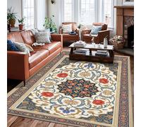 Tappeto floreale tradizionale, elegante, con mandala, senza rosso, a pelo basso, rettangolare, per soggiorno, camera da letto, sotto il tavolo, decorazione da pranzo, 15,2 x 22,9 cm