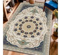 Tappeto floreale, tradizionale, elegante, geometrico, ornamentale, nessuno blu navy, con retro antiscivolo, morbido, rettangolare, antimacchia, per soggiorno, camera da letto, sotto il tavolo