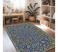 Tappeto floreale tradizionale, elegante ornamento a vortice, nessuno blu navy, antiscivolo, resistente allo sbiadimento, tappeto estetico per la casa, per soggiorno, camera da letto, dormitorio