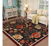 Tappeto floreale vintage 100x200cm Orient Traditional Red Gold Flowers Low Pile Washable Carpet for Living Room Dining Room Kitchen