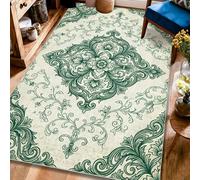 Tappeto floreale vintage, classico, ornamento a pergamena, nessuno verde, a pelo basso, estetico, rettangolare, tappeto per soggiorno, camera da letto, sotto il tavolo, decorazione per sala da pranzo