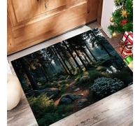 Tappeto Foresta Di Pini Illuminata Dal Mattino Zerbino Da Interno Ed Esterno Atmosfera Realistica Senza Fondo Antiscivolo Tappetino Di Benvenuto Per Porta D'Ingresso Cucina Soggiorno, 60X90Cm