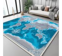 Tappeto Geografia Bussola Mappa Del Mondolavabile In Lavatrice - Pelo Corto Morbido E Antiscivolo, Ideale Per Soggiorno, Camera Da Letto, Facile Da Pulire 140 X 200 Cm Blu Grigio