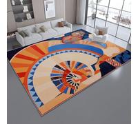 Tappeto Geometria Astrazione Arte Soggiorno Antiscivolo Lavabile Pelo Corto Effetto Stampato Blu Arancione estivo, rilassante, fondo per cucina, soggiorno 140x200