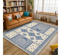 Tappeto geometrico, bohémien moderno con linee a diamante, nessuno blu, antiscivolo, resistente allo sbiadimento, tappeto estetico per la casa, per soggiorno, camera da letto, sotto il tavolo