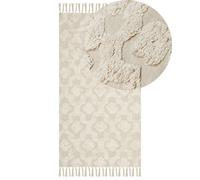 Tappeto geometrico boho trapuntato cotone 80 x 150 cm beige Aksaray