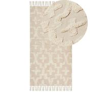 Tappeto geometrico cotone trapuntato boho 80 x 150 cm beige Itanagar