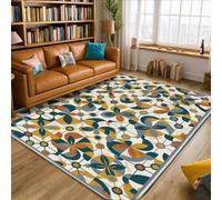Tappeto geometrico floreale della metà del secolo 5' X 7' | Motivo floreale geometrico, stile moderno della metà del secolo, toni della terra retrò, accenti per pavimento d'ingresso