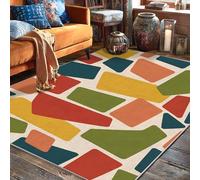 Tappeto geometrico, forme moderne e contemporanee Blocchi Nessuno Multicolore Retro Antiscivolo Bordo Bordo Bordo Tappeto per la Casa Tappeto Rettangolare Tappeto per Soggiorno Camera da Letto Sotto