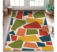 Tappeto geometrico, forme moderne e contemporanee Blocchi Nessuno Multicolore Retro Antiscivolo Interno Zerbino Accenti Tappeto Non Spargimento Bagno Lavanderia Cucina Ingresso Decor 3 'X 5'